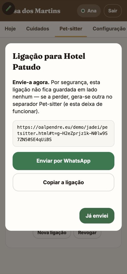 A ligação pronta a enviar por WhatsApp