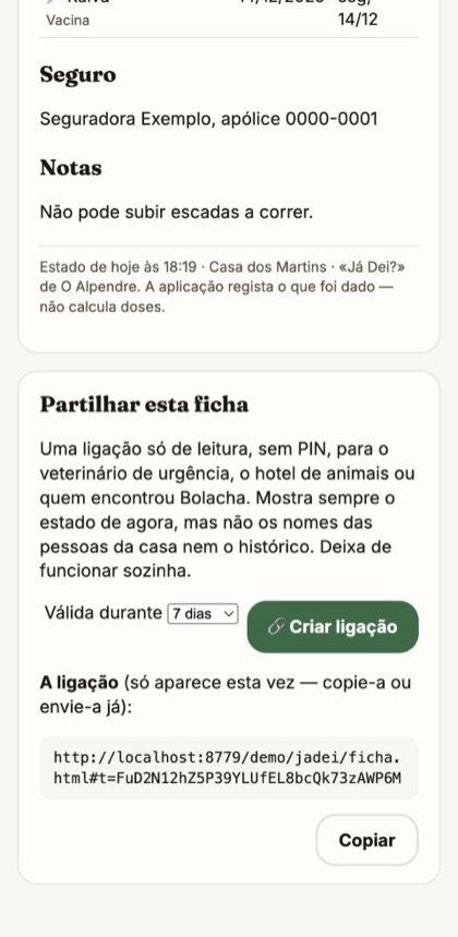 Partilhar a ficha: escolher a validade e criar a ligação
